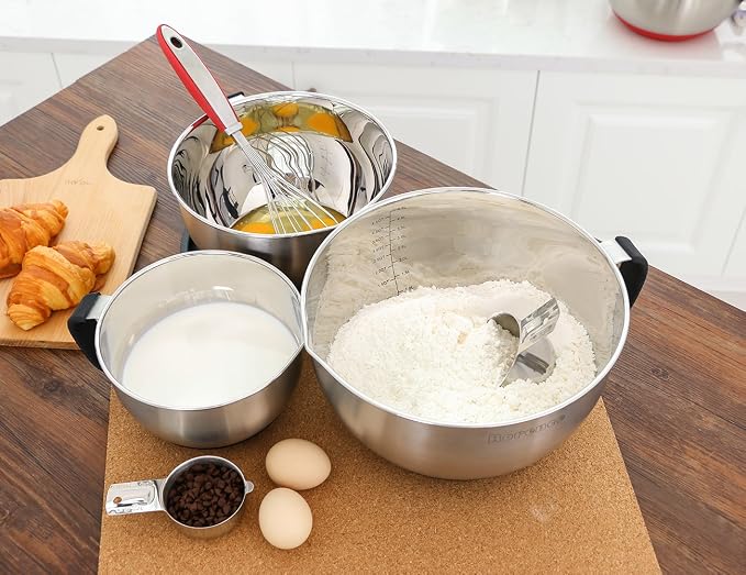 Rorence Stainless Steel Mixing Bowls: Metal Mixing Bowl Set with Lids and Handles Non-slip Silicone Bottom Nesting Bowls for Kitchen Set of 3 - Black - Image 5
