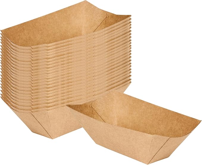 Restaurantware-Bio Tek 2 Ounce Food Boats, 50 Disposable Paper Food Trays - Heavy-Duty, Grease-Resistant, Kraft Paper Food Boats, For Snacks, Appetizers, Or Treats, Use At Parties Or Carnivals - Image 2