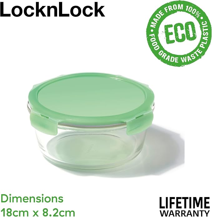 LocknLock Eco Ovenglass Glass Food Containers with Lids Set of 3 - Airtight, Leakproof Round Food Storage Containers with Recycled Plastic Lids, Oven Safe, Dishwasher Safe, 3 x 950ml - Image 2