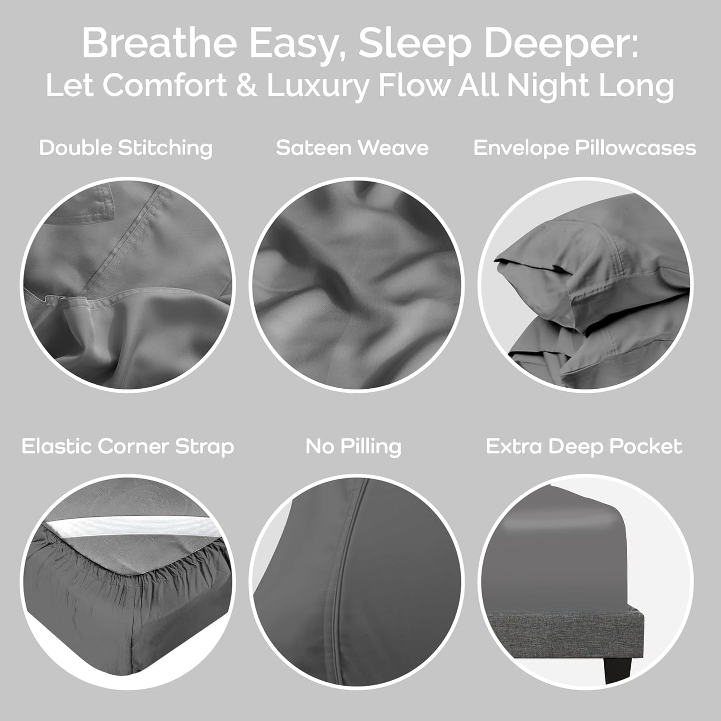 100% Viscose from Bamboo Sheets Queen Size, Super Soft Bedding Set, 4PC Cooling Sheets for Hot Sleepers, Vegan Silk Moisture Wicking, Organically Grown Bedsheet, Steel - 60" x 80"