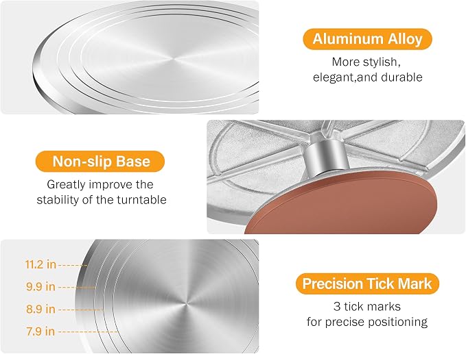 Kootek 22 Aluminum Cake Stand Turntable Set for Decorating Baking Kit, 12" | Beginner-friendly, Baking Supplies Tools with Cake Stand Turntable for Decorating and Display, 3 Icing Scrapers, Cake Leveler - Image 3