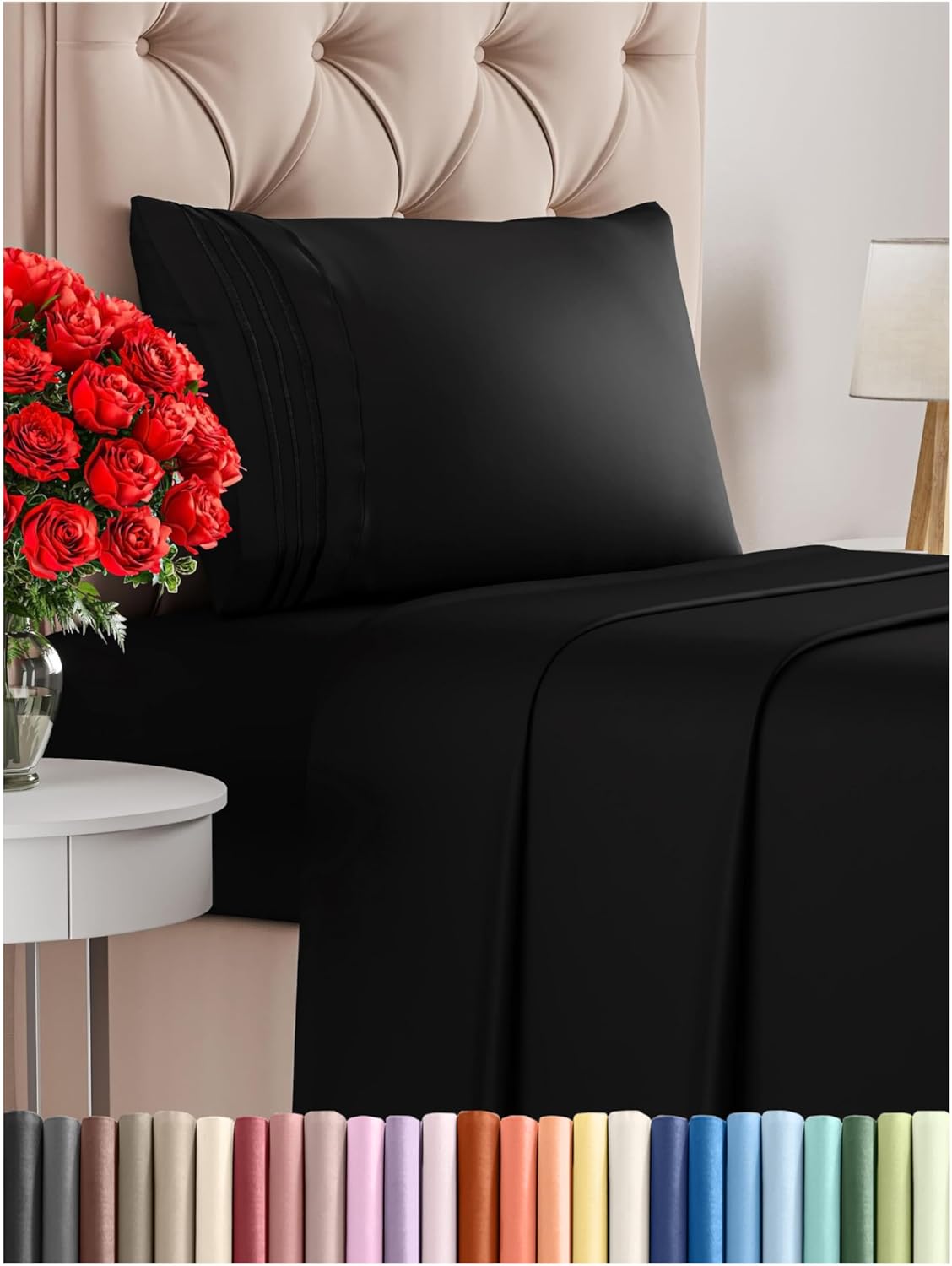 Twin Size 3 Piece Sheet Set - Comfy Breathable & Cooling Bed Sheets Set - Hotel Luxury Bedding for Women, Men, Kids, Teens, Boys & Girls - Deep Pockets, Ultra-Soft and Wrinkle Free - Oeko-Tex - Black