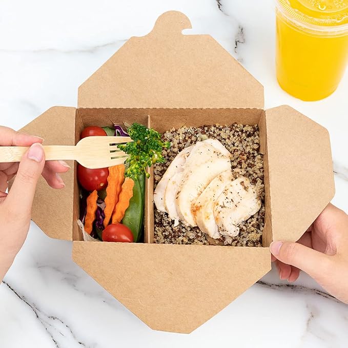 Restaurantware-Bio Tek 47 Ounce Paper Take Out Containers, 200 2-Compartment Kraft Take Out Boxes - Greaseproof, Tab-Lock Closure, Kraft Paper To Go Boxes, Sturdy, Safe For Hot Or Cold Foods - Image 5
