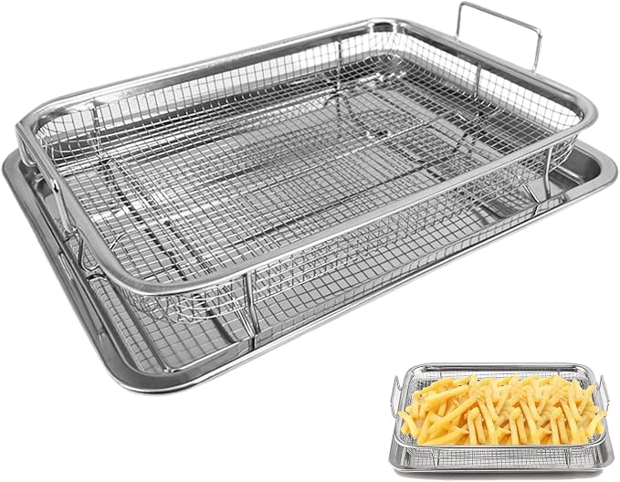 Oven Pan with Grill, Steel Tray, Baking Tray with Cooling Rack, Stainless Steel Rack for Baking Cookies for Roasting Chicken, Pizza (11.93 x 8.89 x 2.28 Inch) by Yhuasia