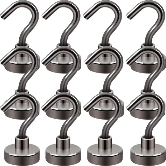 Neosmuk Magnetic Hooks, Cruise Ship Essentials, 30lb+ Heavy Duty Magnetic Hooks for Cruise Cabins, Refrigerator, Grill, Hanging, and Travel | Extra Strong Must-Haves Magnet Hook(Gunmetal,Pack of 12)
