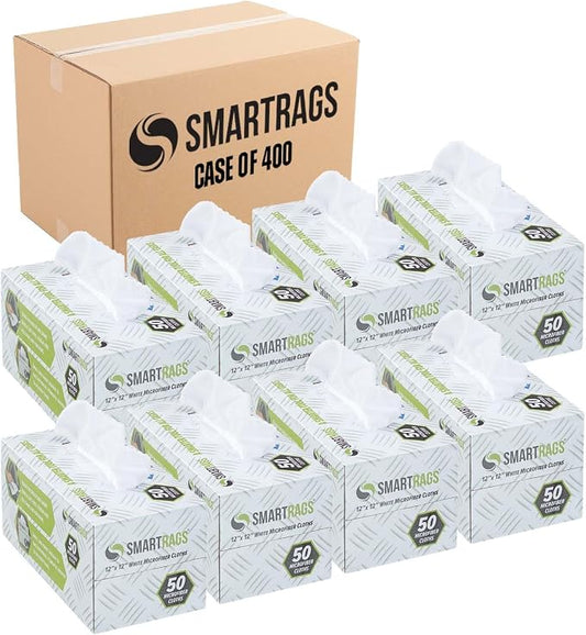 Arkwright Smart Rags Microfiber Cleaning Cloths Bulk, Case of 400, Lint Free 180 GSM Reusable Towels for Auto, Office and Household Cleaning, 12 x 12 in, White by Arkwright