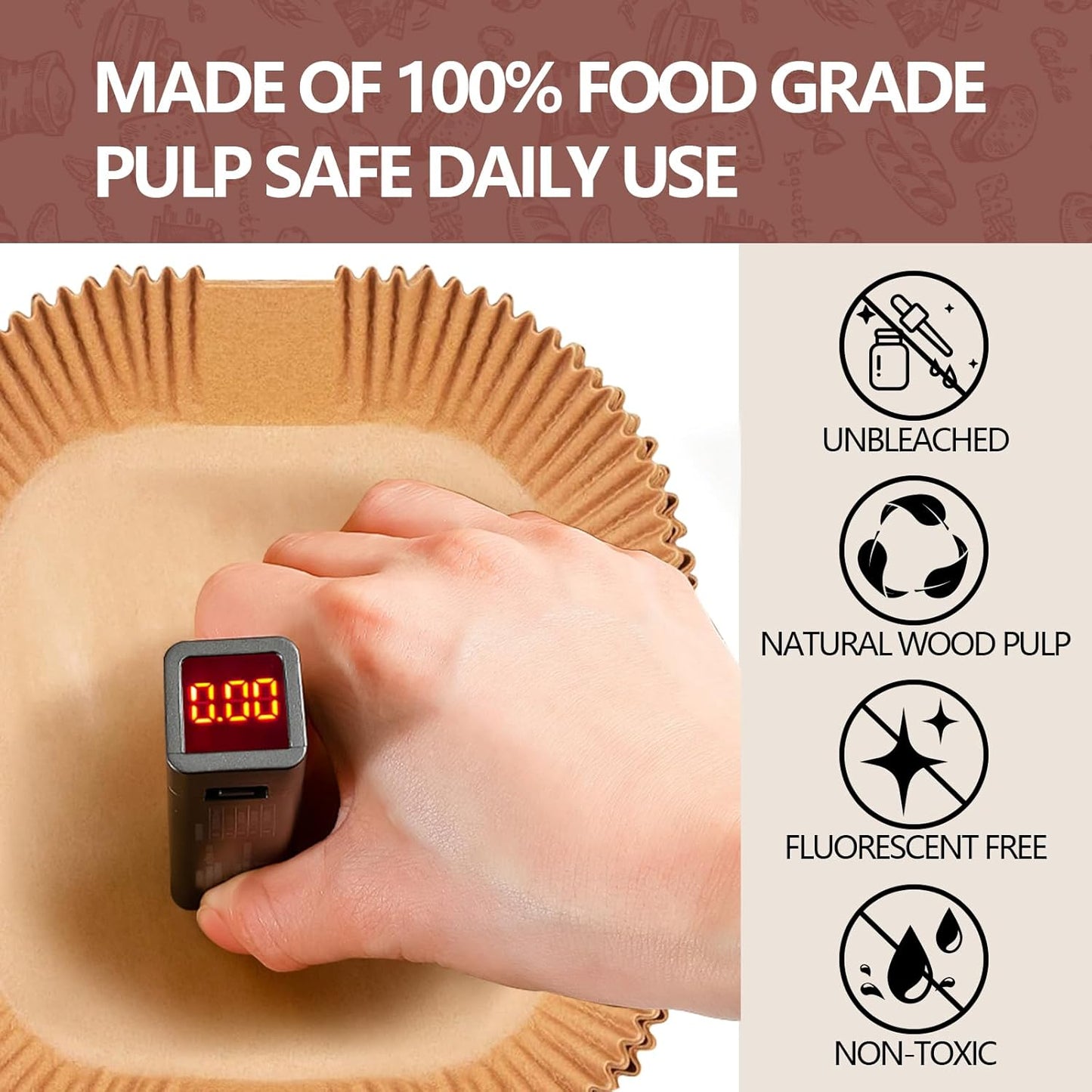 UBeesize 10 Inch Air Fryer Paper Liners,150 PCS Parchment Paper, Air Fryer Disposable Paper Liner for Microwave, Non-Stick Air Fryer Liners Square Free of Bleach （Bottom size 9 Inch）