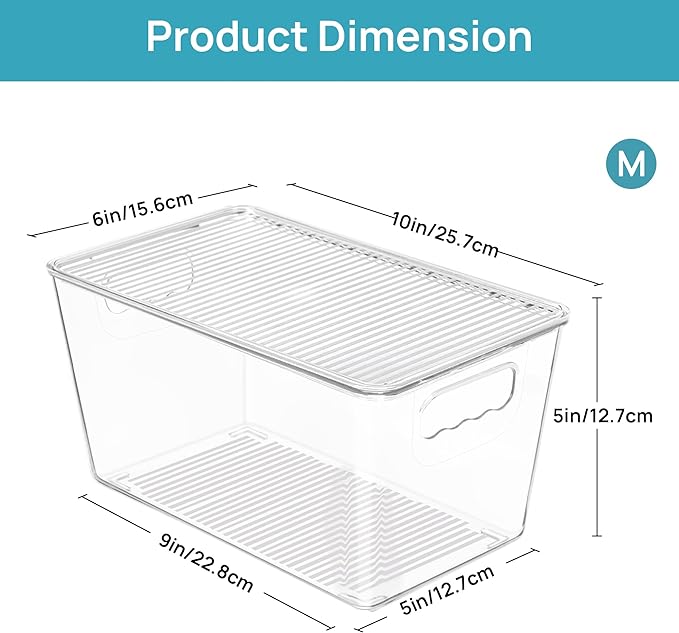 Vtopmart 1 Pack Clear Stackable Storage Bins with Lids and Handles, Medium | BPA-free Plastic, Organize Vertically, For Pantry Kitchen Fridge Cabinet Closet Bathroom, Built to Last, Easy to Move - Image 2