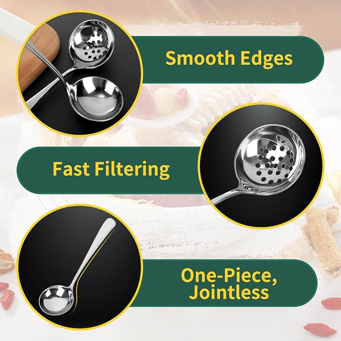 2 Pieces Slotted Spoon and Soup Ladle Stainless Steel Set, 20 cm Ladle Polished, Sauce Spoon, Slotted Spoon for Cooking, Stainless Steel, Dishwasher Safe, Ladle for Serving, Broth and Sauces - Image 6