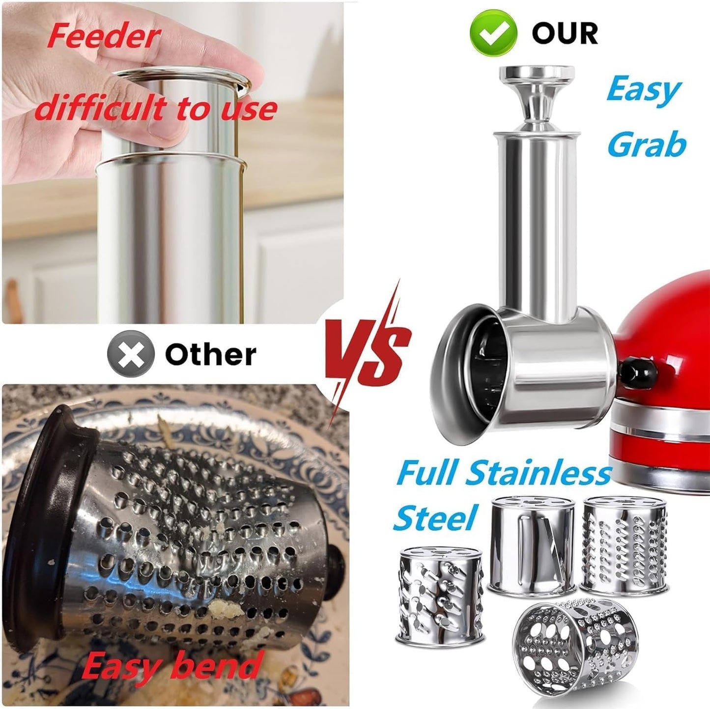 Stainless Steel Slicer Shredder Attachment for KitchenAid Mixer, Cheese Grater Attachment, Food Slicer for KitchenAid Mixer, Accessories for Kitchenaid