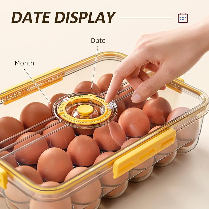 CottonColors Egg Holder 24 Container With Lids for Timer 2 pack | Refrigerator Stackable Storage Refrigerator Organizer - Image 3