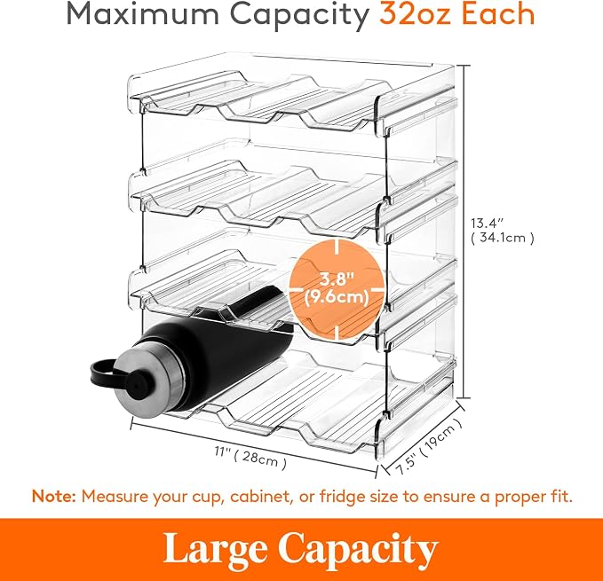 Lifewit 4 Tier Stackable Water Bottle Organizer for Cabinet, Plastic Bottle Holder Fits 12 Bottles/Tumblers up to 3.8" Diameter for Pantry/Countertop/Cupboard, 28 x 19 x 34 cm/11 × 7.5 × 13.4" - Image 5
