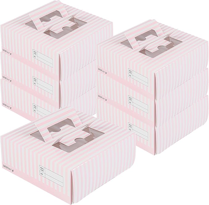 Restaurantware-Cater Tek 9 x 9 x 3.5 Inch Cake Boxes, 50 Take Out Containers - Display Window, Pop-Up Handles, Pink and White Paper Pastry Boxes, Grease Impermeable, Shipped Flat by Restaurantware