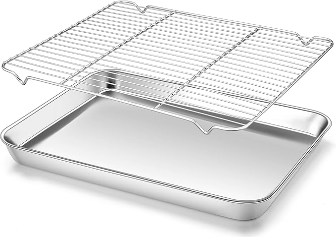 Homikit Half Baking Sheet with Wire Cooling Rack (1 Pan+1 Rack), Nonstick | 18x13 Inch Stainless Steel Cookie Sheets for Baking, Large Baking Pan with Grid Set, Metal Bacon Tray, Oven & Dishwasher Safe by Homikit