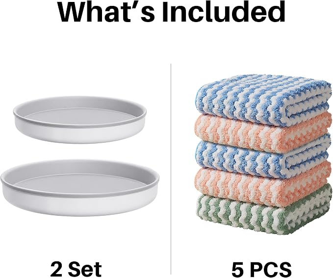 JOYMOOP Microfiber Cleaning Cloth, 5 PCS Kitchen Towels(10" x 10"), Absorbent Streak Free Lint Cleaning Cloths, Reusable and Washable Dish Rags with 12" and 10" Lazy Susan Organizer - Image 2