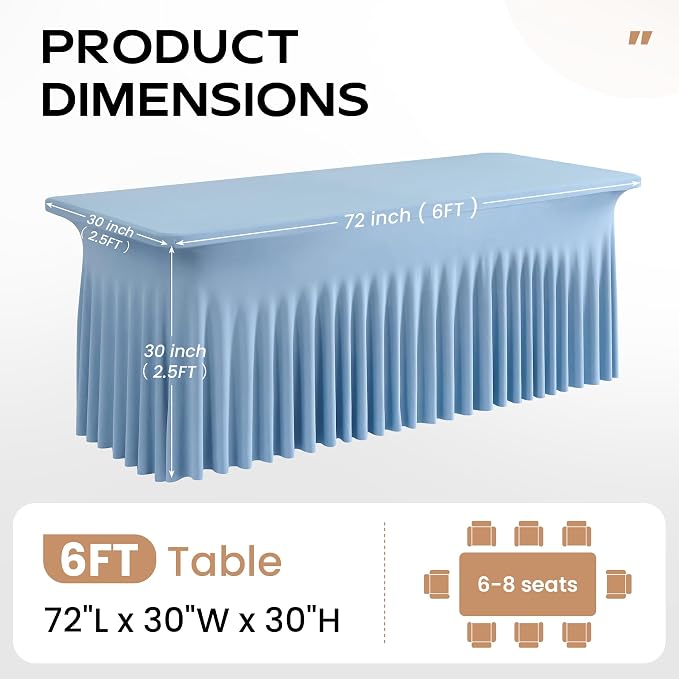 CO-AVE 2pack Dusty Blue Spandex Tablecloths 8ft for Rectangle Tables, Wrinkle Free Classy Table Skirt Stretchy 8 Foot Fitted Table Cloths Covers for Weddings Birthday Party Events Banquet Baby Shower - Image 4
