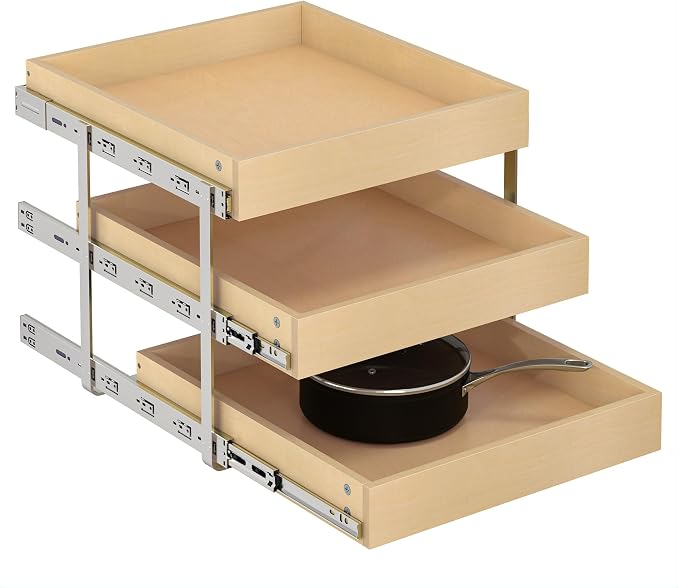 WelFurGeer 3-Tier Pull Out Cabinet Organizer with Soft Close, Heavy-Duty Slide Out Drawers for Cabinets, Pull Out Drawers for Cabinets, Bottom Mount Shelves for Kitchen, Pantry, Bathroom by WelFurGeer