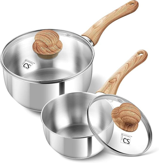 KOCH SYSTEME CS Stainless Steel Saucepan Set 1QT & 2QT, 18/10 Stainless Steel Saucepan Set with Heat-resistant Bakelite Handle, Premium Stainless Steel Pot Set, Induction Sauce Pan Sets 1QT & 2QT by KOCHSYSTEMECS
