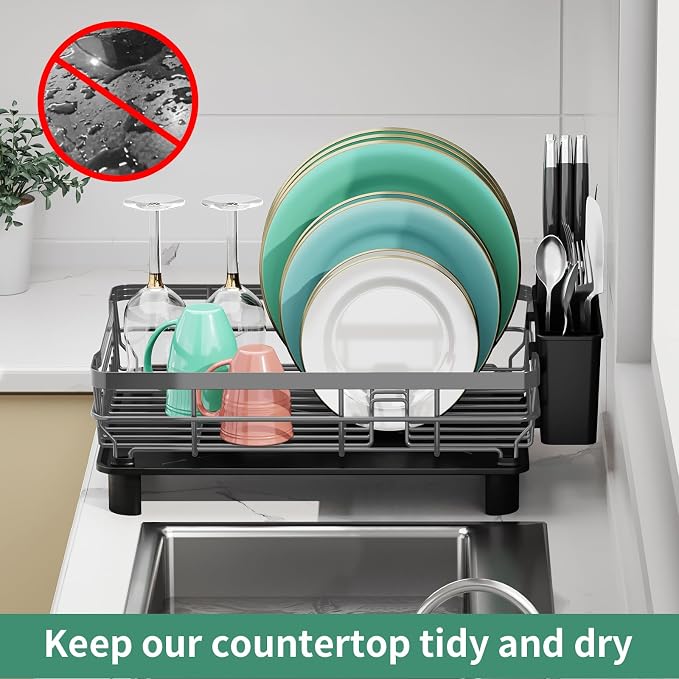 MOUKABAL Dish Drying Rack with Drainboard for Kitchen Counter, Grey - Image 6