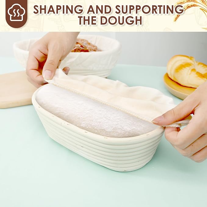 4Pcs Bread Proofing Basket 10 inch Oval Dough Proofing Bowls with Cloth Liners Imitation Rattan Proofing Basket Beautiful Bread Banneton Basket for Professional and Home Baker - Image 5