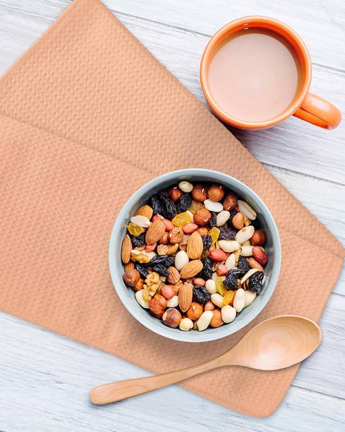 Orange Pink Dish Towels Set, Waffle Weave Kitchen Towels Microfiber Towels Cleaning, Solid Contemporary Color Minimalist Pure Color Soft Absorbent Dish Drying Towels Hand Towels 2 Pack 12x12 Inch - Image 3