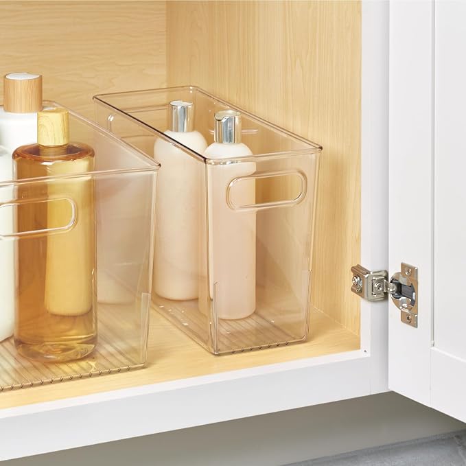 iDesign Tall Plastic Storage Bin with Handles, Set of 4, Clear - Image 6