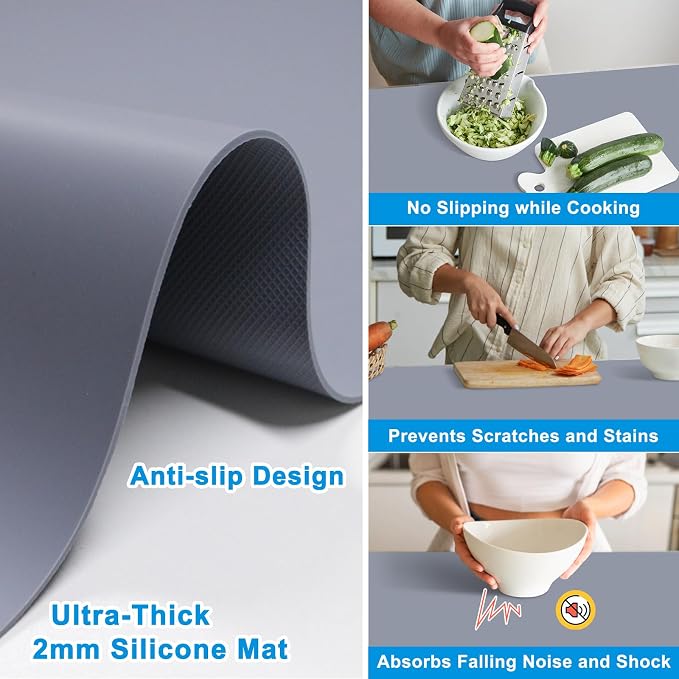 AECHY Extra Large Silicone Mat 78.74”x19.69”x0.08”, Multipurpose Silicone Mat Thick Heat Resistant Mat Shipped Rolled Up Kitchen Counter Mat Waterproof Silicone Mats for Kitchen Counter Dark Gray | Thick Nonslip Silicone Counter Mat, Waterproof Kitchen... - Image 5