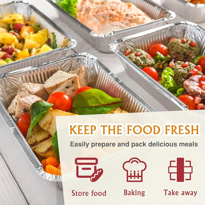 Aluminum Pans Trays With Aluminum Lid 100 Pack 3 Liter - 9"x13" Disposable Baking Containers - Recyclable Pans for Storing Serving & Reheating - Freezer Air Fryer and Oven Safe - Image 4