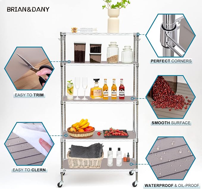 BRIAN & DANY Wire Shelf Liner 11.8" X 16.6", Heavy Duty Shelf Liners for Wire Shelving, Waterproof Protector Mats, Set of 5, Charcoal - Image 4