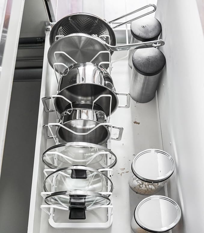 YAMAZAKI Home Tower Adjustable Lid & Pan Organizer – Kitchen Drawer Storage Shelf Rack - Image 7