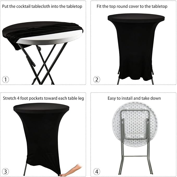 2 Pack Cocktail Spandex Tablecloth 32"x43" Cocktail Table Cover Fitted for High Top Round Table for Bar Wedding Birthday Party Banquet (Black) - Image 6