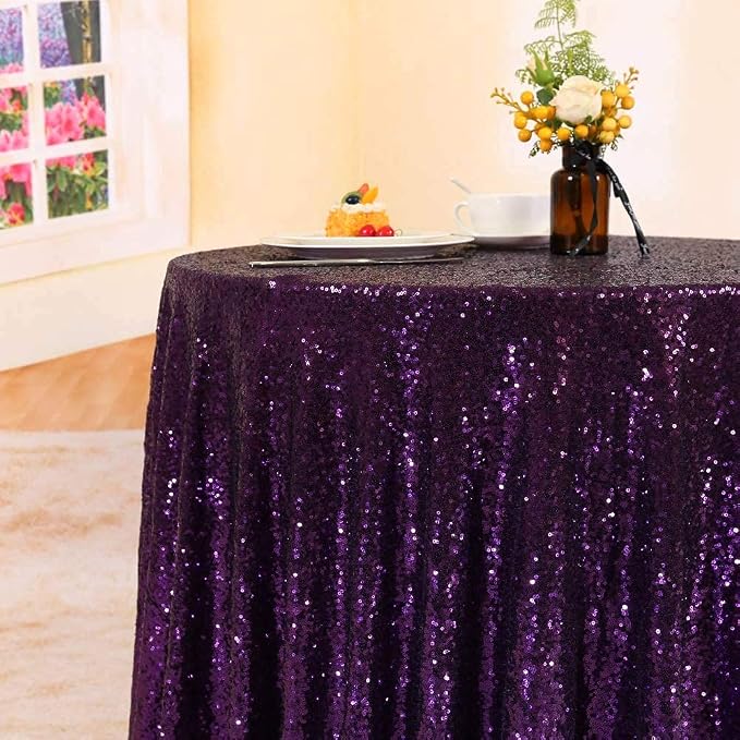 JYFLZQ Purple Sequin Tablecloth, Glitter Party Table Cover 90 Inch Round - Image 3