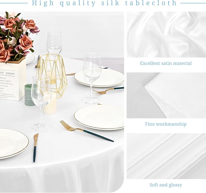 12 Pack 120 Inch Round Satin Tablecloth, White - Image 3