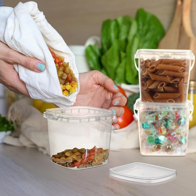 Domensi 24 Pcs 16.9 oz Square Deli Containers with Lids and Handle Clear Plastic Food Containers Reusable Space Saver Restaurant Stackable Buckets for Meal Food Prep Kitchen Party Supplies - Image 3
