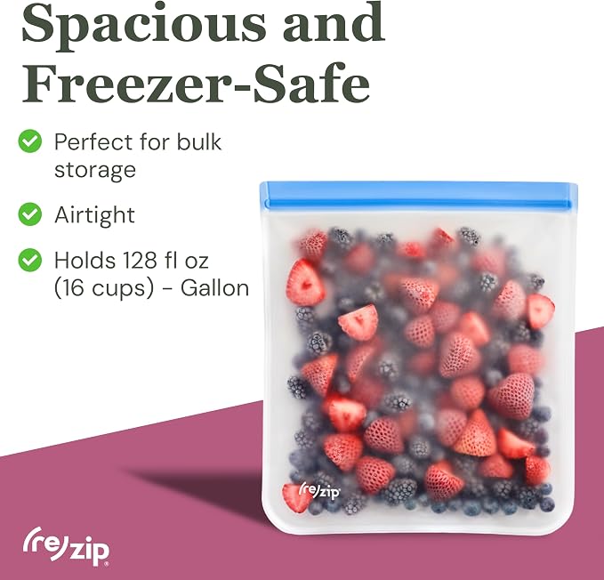 (re)zip Reusable Gallon Freezer Food Storage Bags, Leakproof, 4-Pack, Multi | Food-grade, BPA-free, freezer-safe, leakproof. Holds 128 oz for meal prep, marinates, freezer storage and on the go. - Image 2
