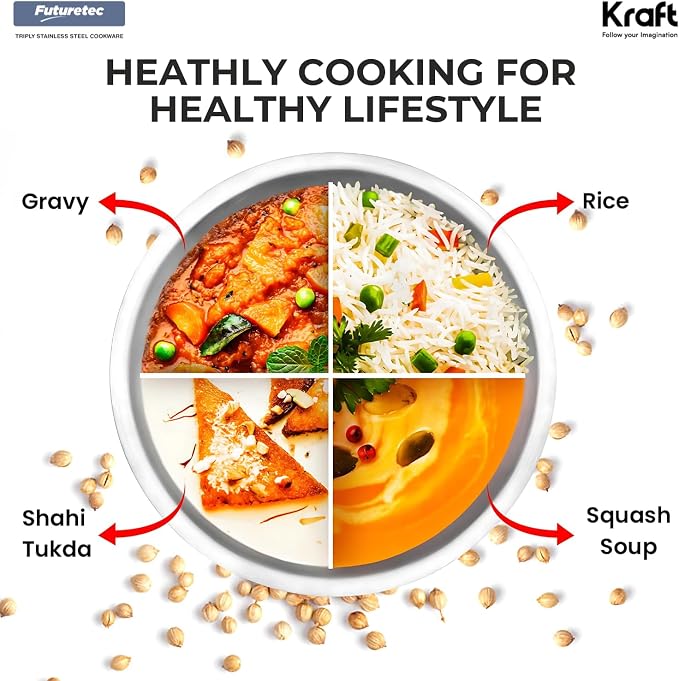 Kraft Futuretec Triply Tasla Stainless Steel Extra Deep 5.5L 30cm 3 Ply 2.5mm Thick Deep Kadai for Cooking/Induction and Gas Base - Image 4