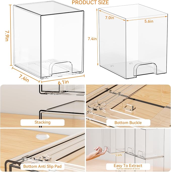 Yieach 2 Pack Clear Stackable Storage Drawers,7.6" H Baby Bottle Organizer,Acrylic Drawer Containers for Cosmetics,Skincare,Beauty Products,Cabinet,Vanity,Kitchen,Under Sink and Bathroom Storage Bins - Image 3