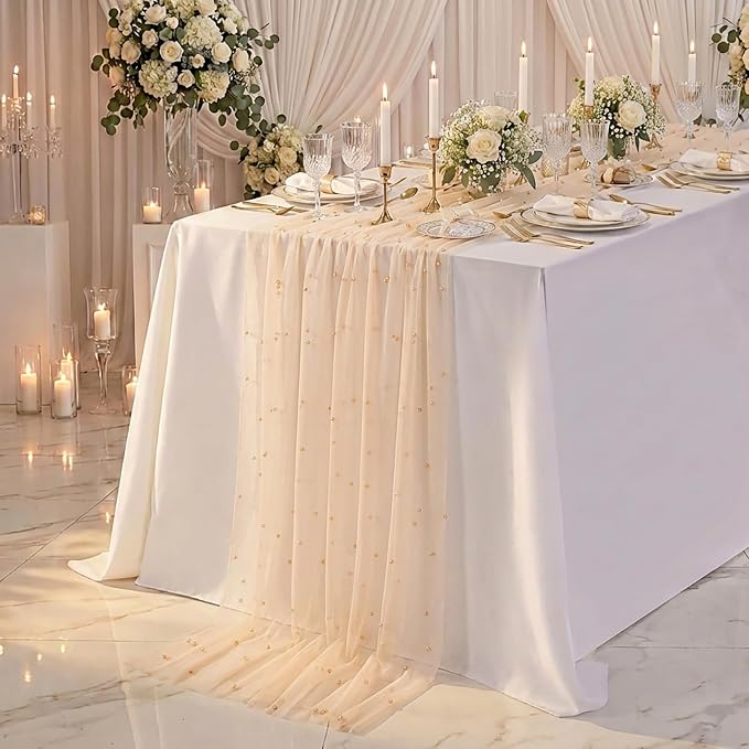 Champagne Pearl Table Runner Centerpieces 10ft Pearl Tables Decor 29x120 - Image 2
