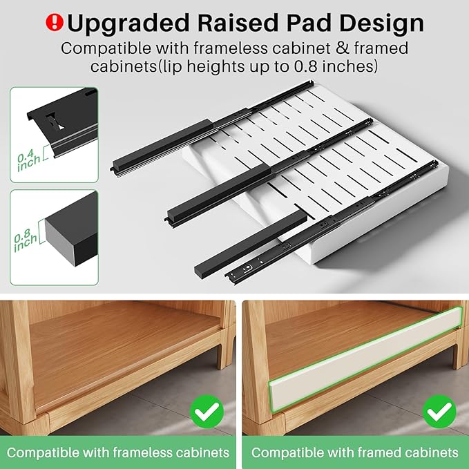 Pull out Cabinet Organizer, Wider Expandable(14"-24") Heavy Duty Slide out Drawers Fixed with Adhesive Nano Film for Pots, Roll out Shelf Storage for Kitchen Cabinet Organization(White-1pc)(3 Rails) - Image 3