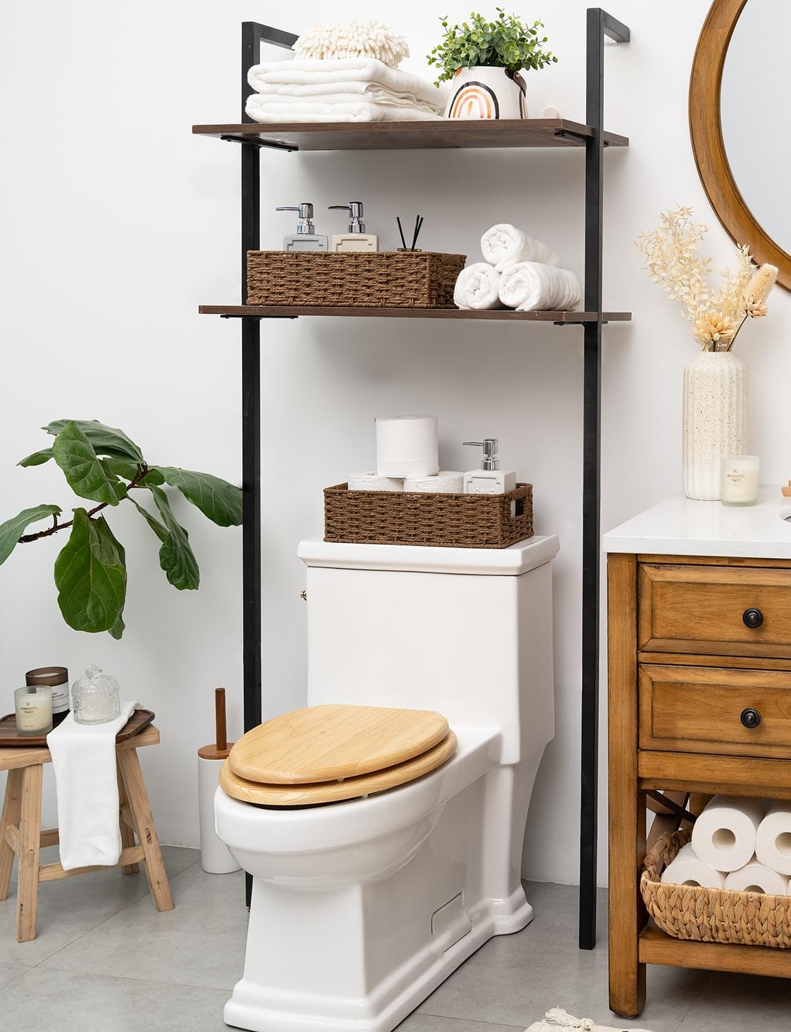 StorageWorks Toilet Tank Tray, Brown Round Paper Rope Bathroom Baskets for Organizing, Toilet Tank Basket, Toilets Organizer with Built-in Handles, 14 ¼"L x 6 ¾"W x 3 ¾"H, 1 Pack