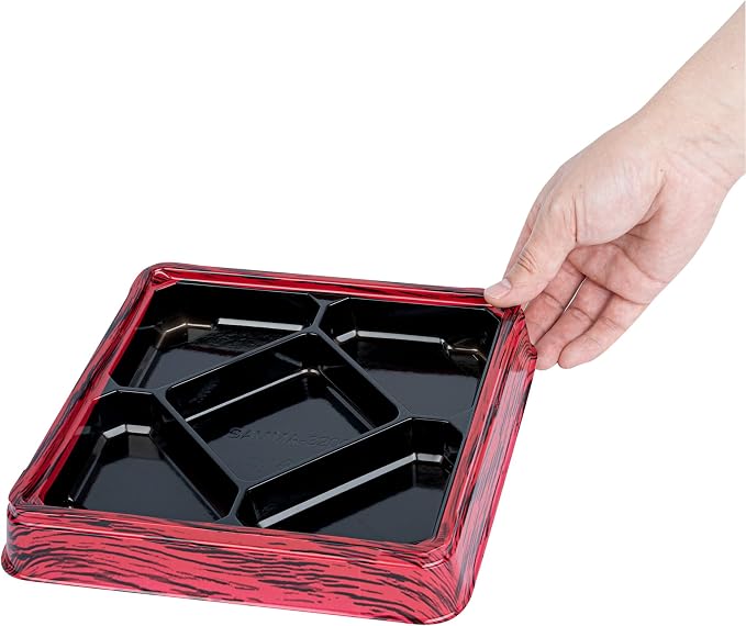 Restaurantware Bento Tek 18.6 Ounce Meal Prep Containers, 100 Disposable To Go Food Boxes - Lids Sold Separately, 5 Compartments, Red And Black Plastic Bento Lunch Boxes, Freezable, For Take Out - Image 11