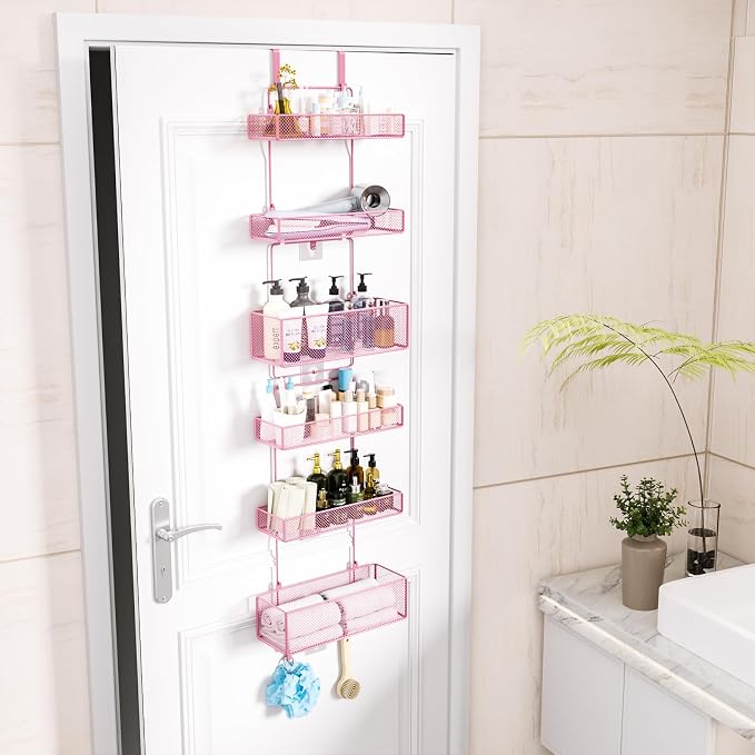 HapiRm Over Door Organizer Storage - Separable Door Organizer Hanging with 6 Metal Large Capacity Baskets for Bathroom Bedroom Kitchen Pantry Closet (Pink) - Image 2