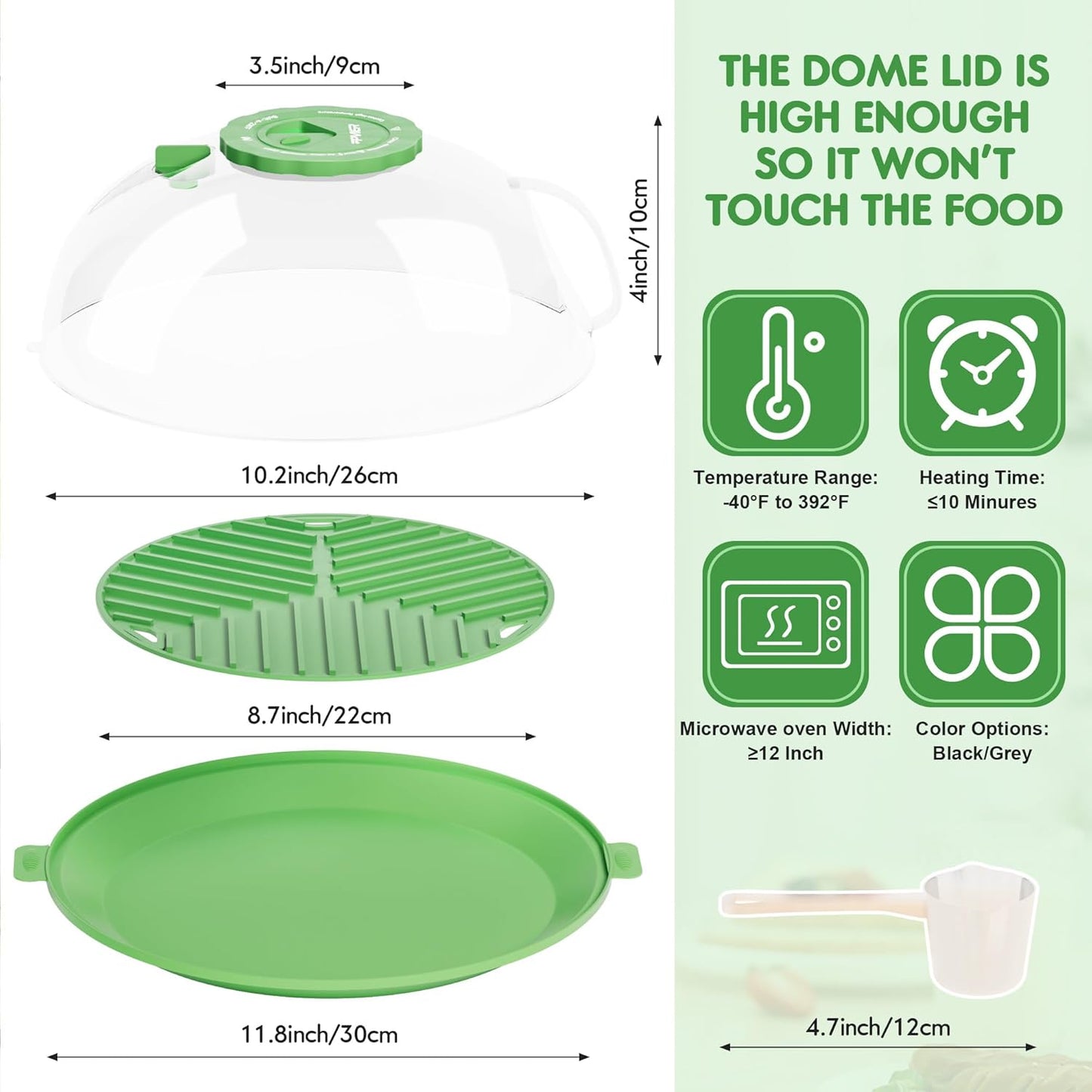 Microwave Splatter Cover for Food, Clear Microwave Cover with Water Steamer and Integrated Handle, 10 Inch Splatter Guard Lid with Plate, Kitchen Gadgets & Accessories (Green, 10 inch)