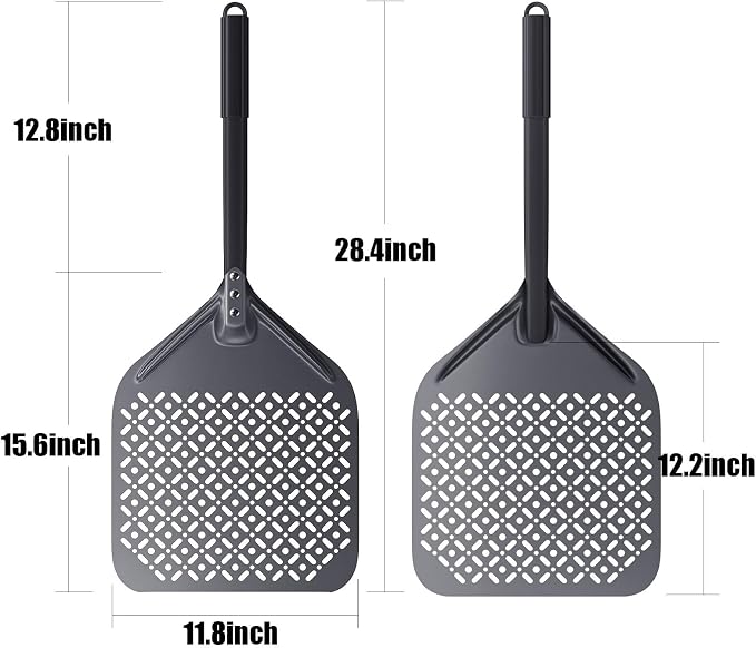 12 Inch Rectangular Pizza Peel, 12" x 14" Perforated Anodized Aluminum Pizza Turning Peel, Pizza Turning Paddle, 28.4 Inch Overall - Image 4
