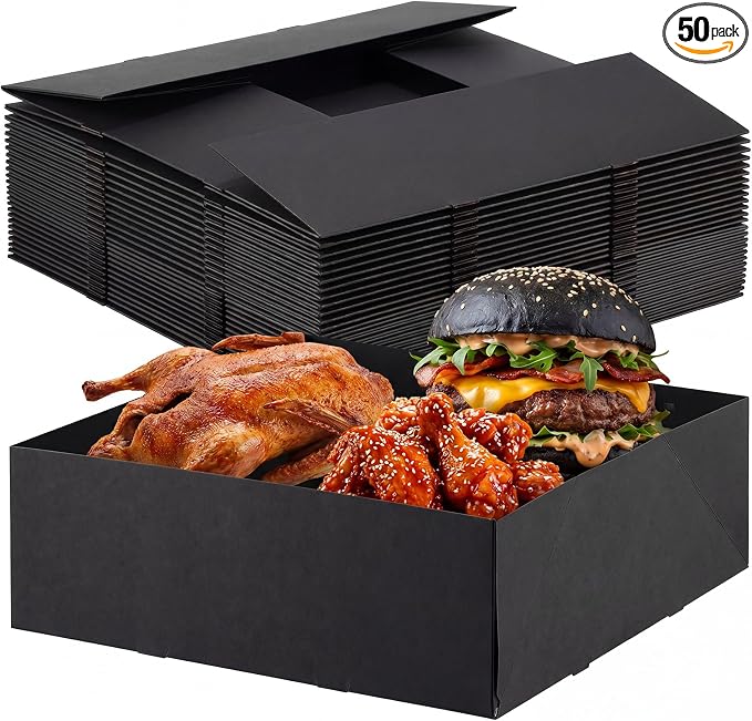 Teling 50 Pcs Kraft Paper Cardboard Food Trays Disposable Container, Black by Teling