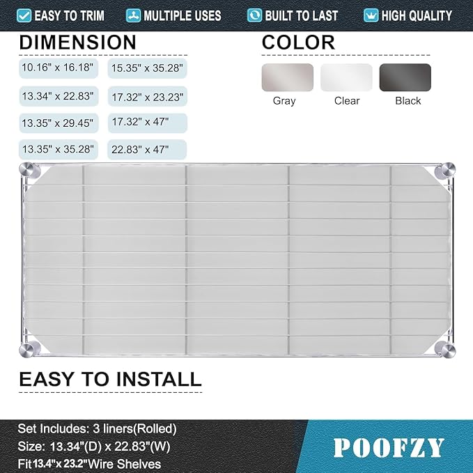 Poofzy Wire Shelf Liner 14" x 24", Set of 5 Gray - Image 3