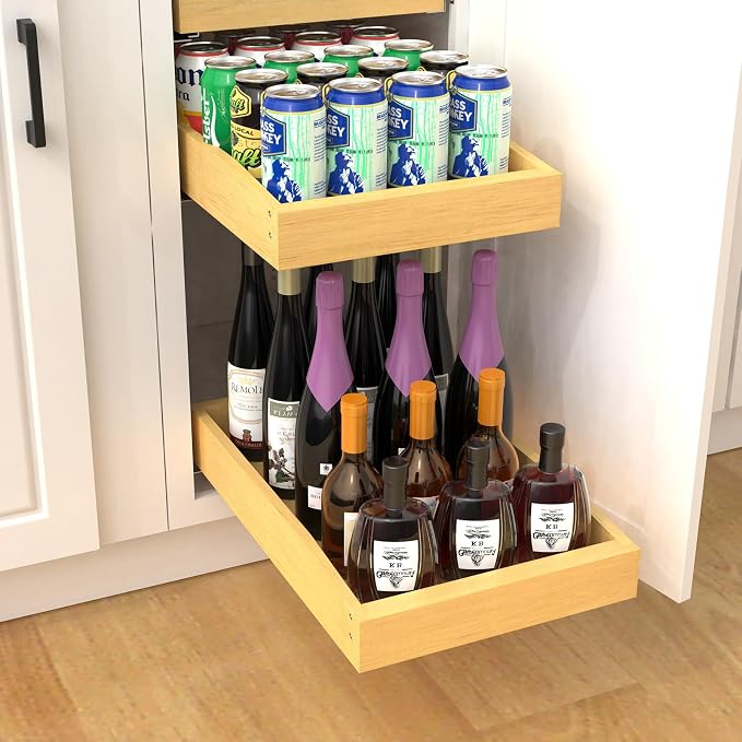 Wooden Pull out Cabinet Organizer 12" W x 21" D x 4.3" H, Heavy Duty Slide Out Drawers Pull-Out Home Organizers for Kitchen Cabinets - Image 8