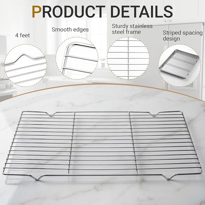 Lounsweer 2 Pack Cooling Racks, 10L x 18W x 1H Stainless Steel Wire Rack for Baking Sheet, Large Cookie Cooling Rack, Oven Safe Cooking Racks for Sheet Pan, Dishwasher Safe, Full Size - Image 3