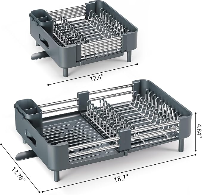 Urackify Extendable Stainless Dish Drying Rack for Kitchen Counter - Image 2