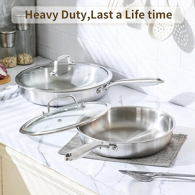 DELARLO Tri-Ply Stainless Steel Pan,18/10, 12"+Lids - Image 6
